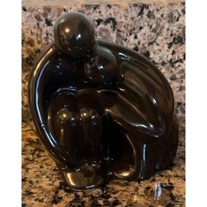 Vintage Black Glossy ceramic sculpture insipred by Royal Haeger